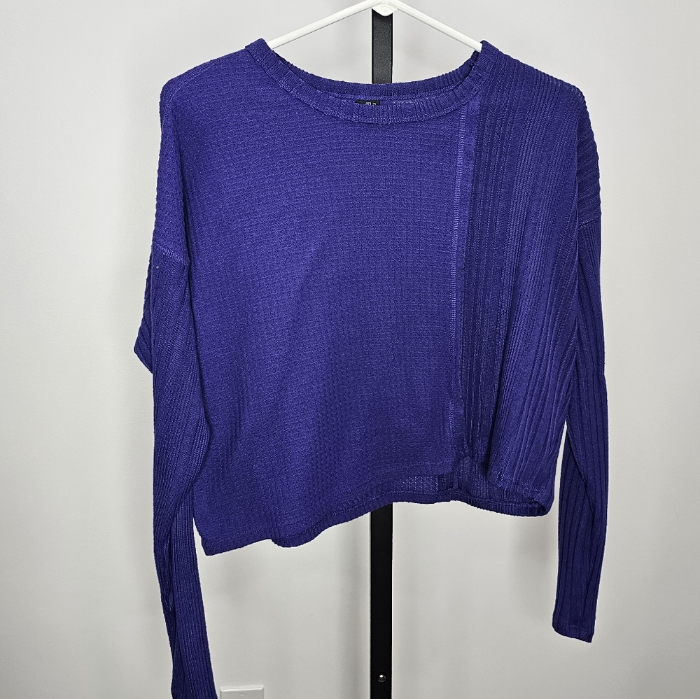 Purple Knit Crop Oversized Longsleeve Knit Top